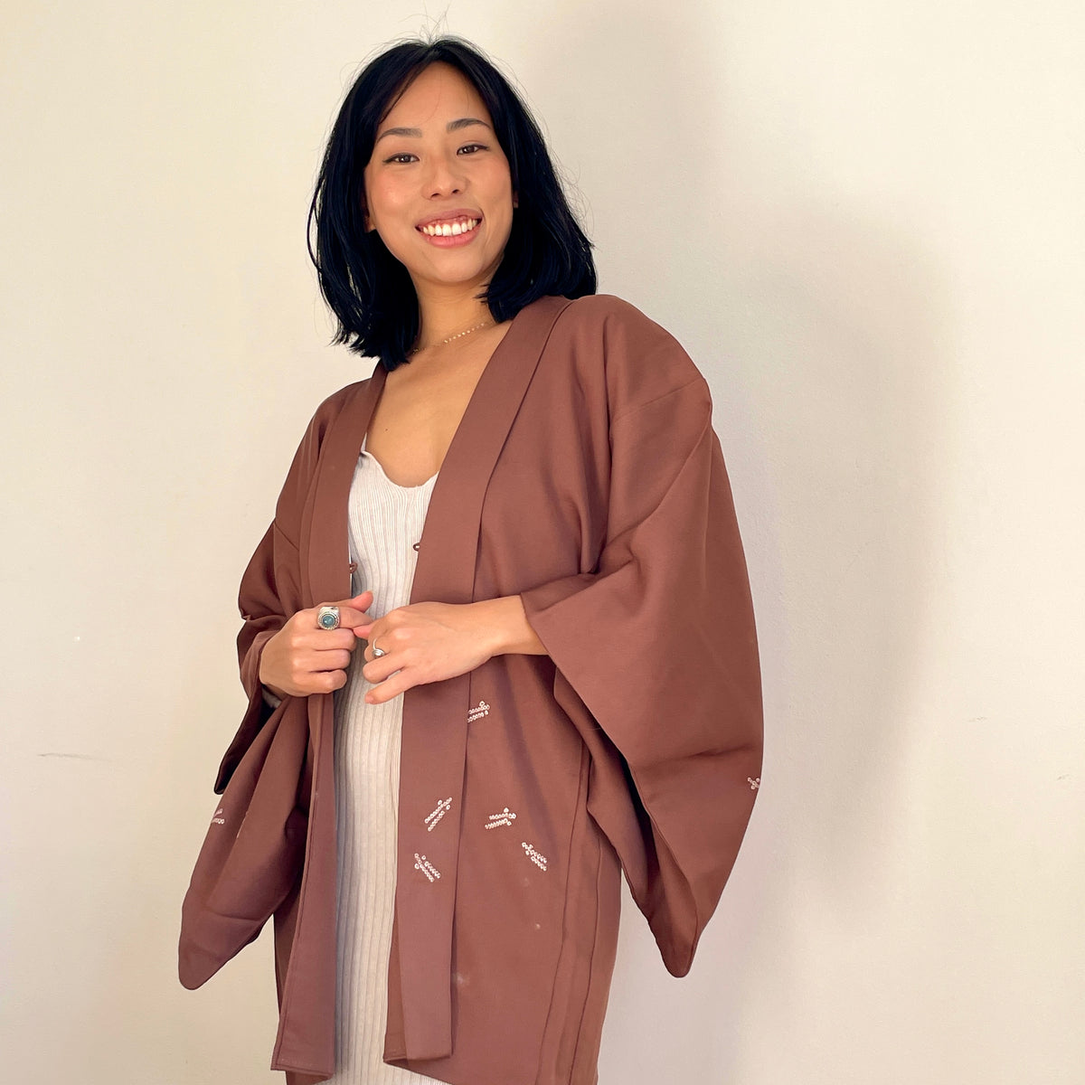 Haori Brown with Shibori Details in Silk