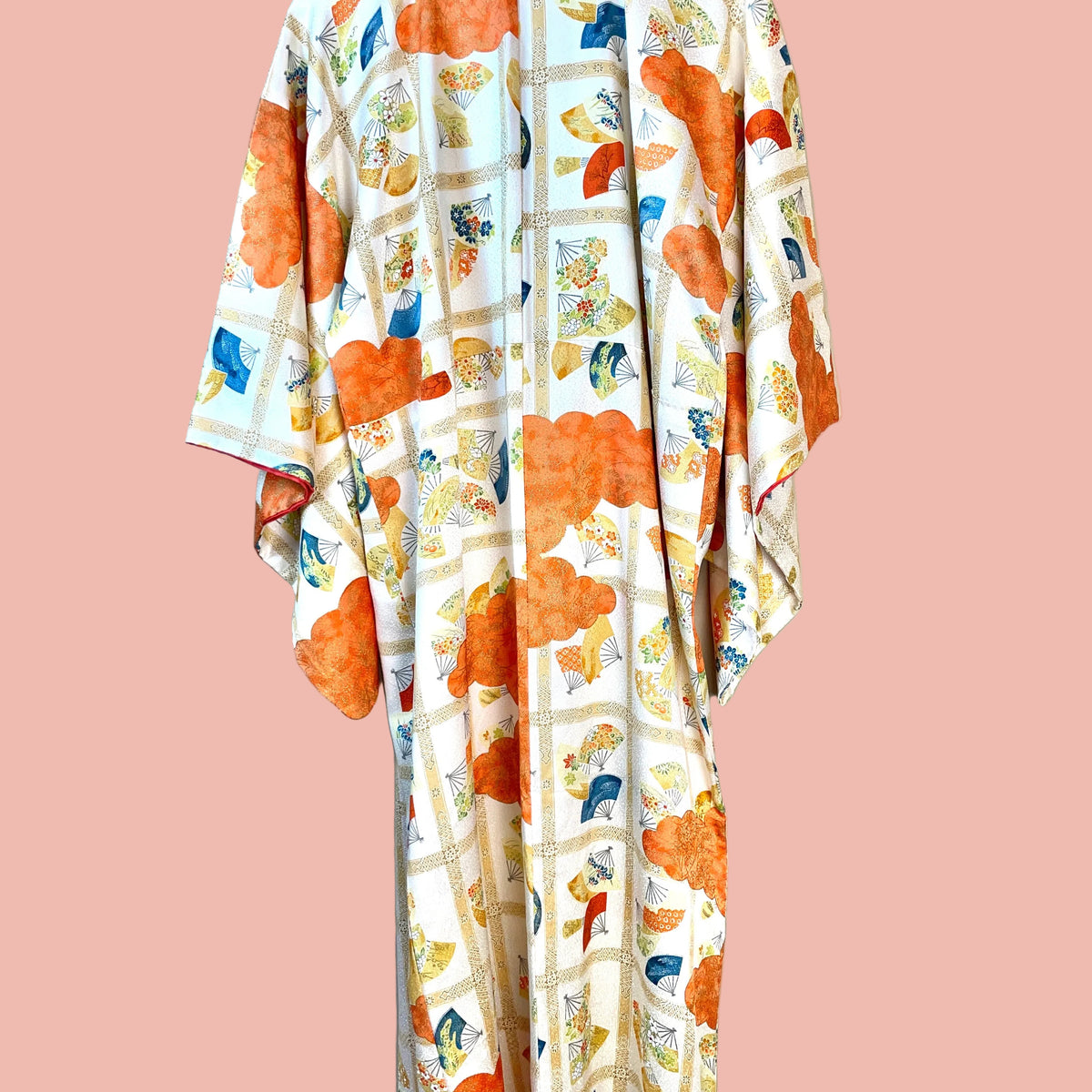 Kimono Japanese Tiles with Fans and Flowers in Silk