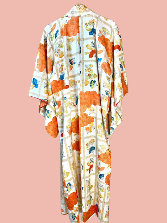 Kimono Japanese Tiles with Fans and Flowers in Silk