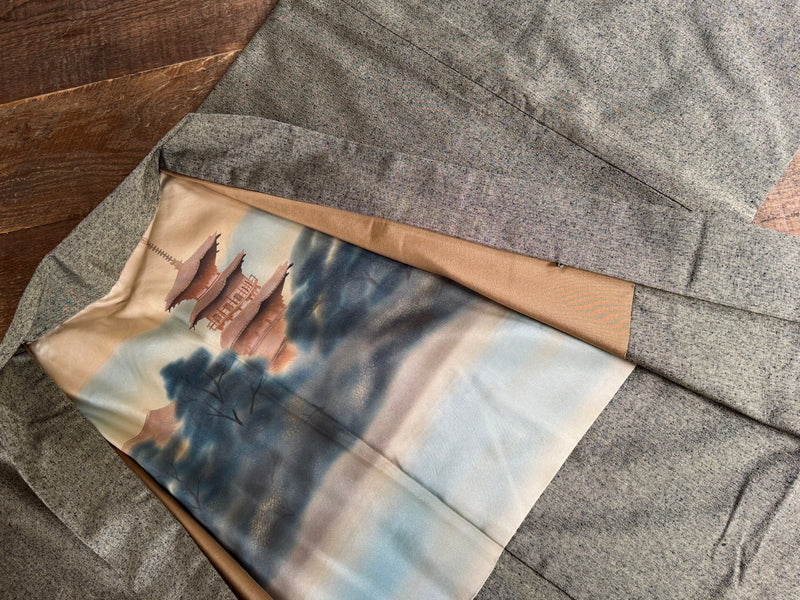 Kimono Mens Grey and Haori Black with Sakura interior