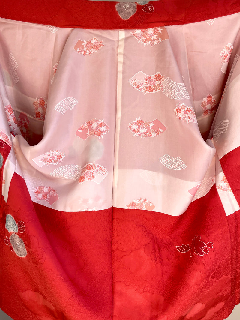 Haori Coral Pink with Hawaian Flowers in Silk