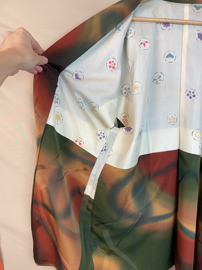 Haori Earth Tones Green Brown in Silk