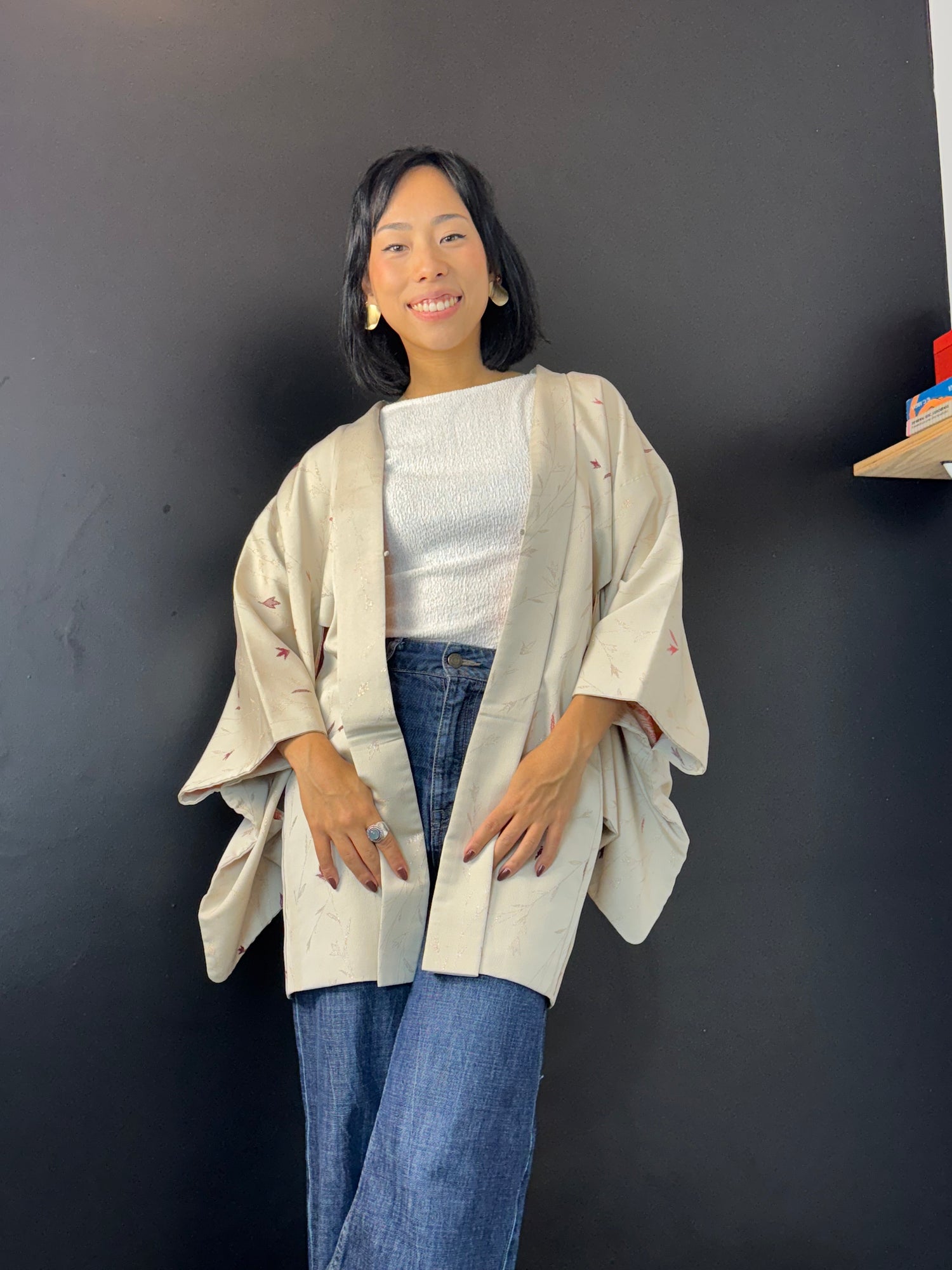 Haori Ice Silver with Metallic Leaves Embroideries