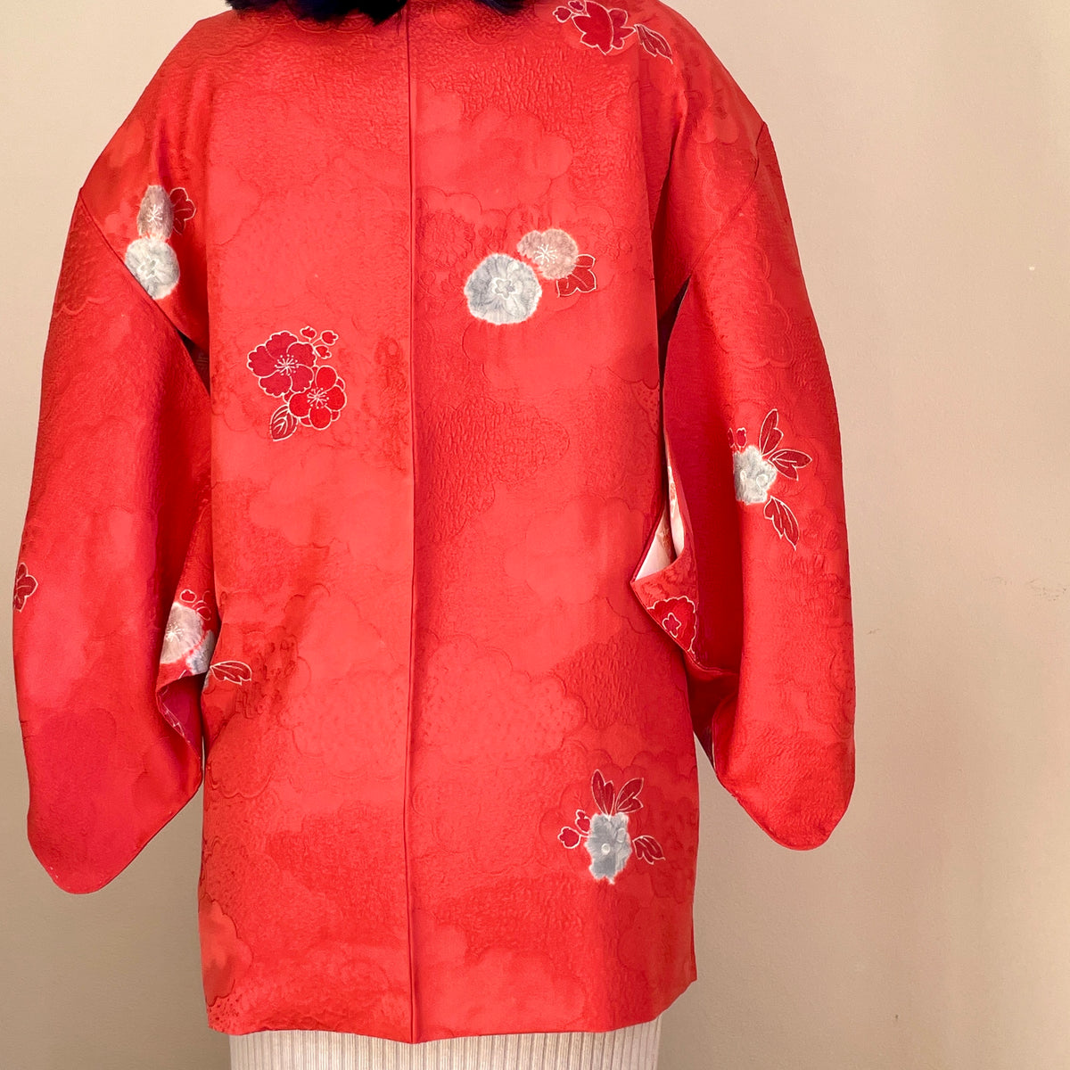 Haori Coral Pink with Hawaian Flowers in Silk