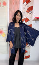 Haori Dark Blue with Beehive Patern and Pink and White Branches in Silk