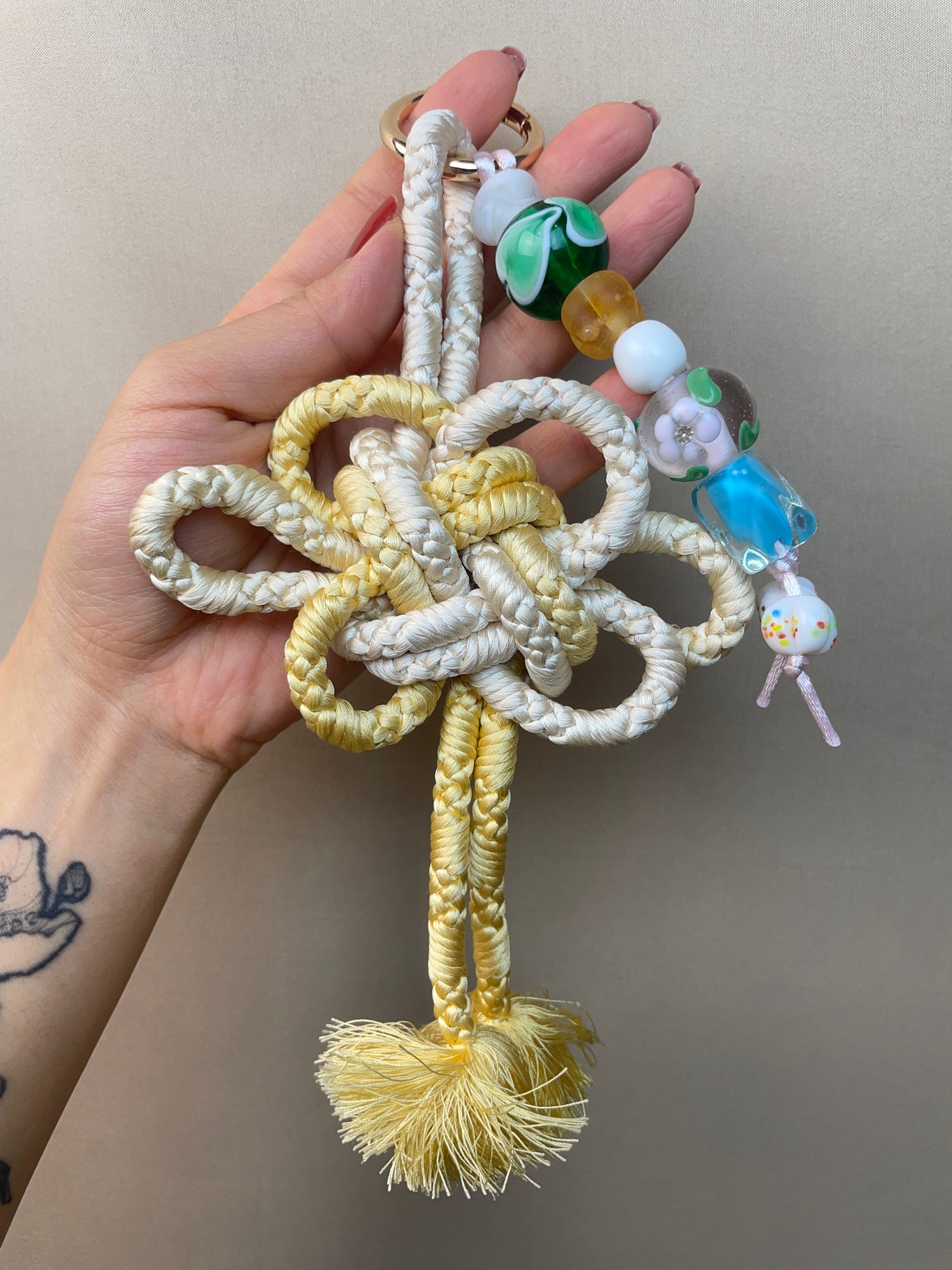 Obijime Bag Charm Pale Yellow and White