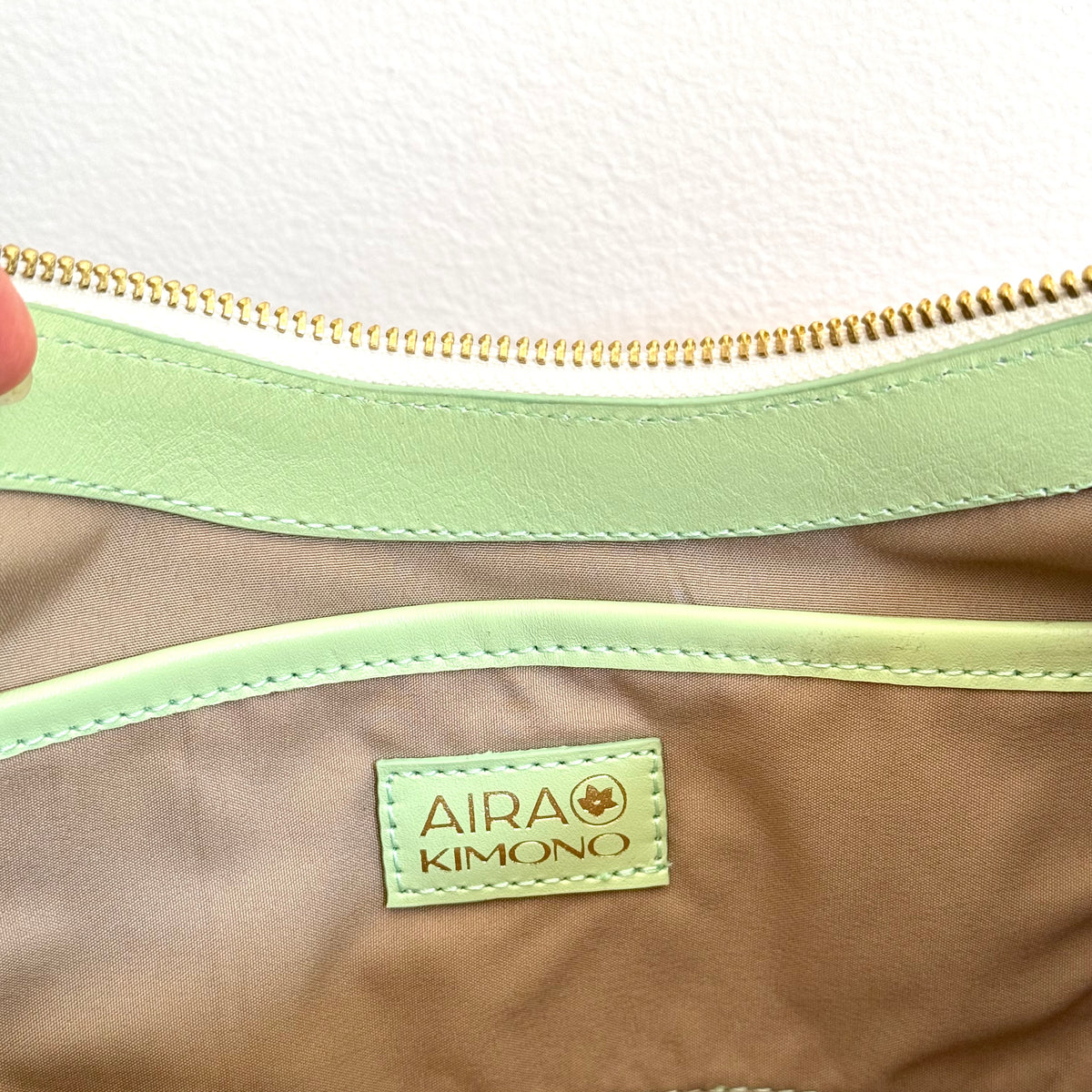 Aiko Bag: Summer Multicolor - from Japanese Obi Sash with Green Leather Strap