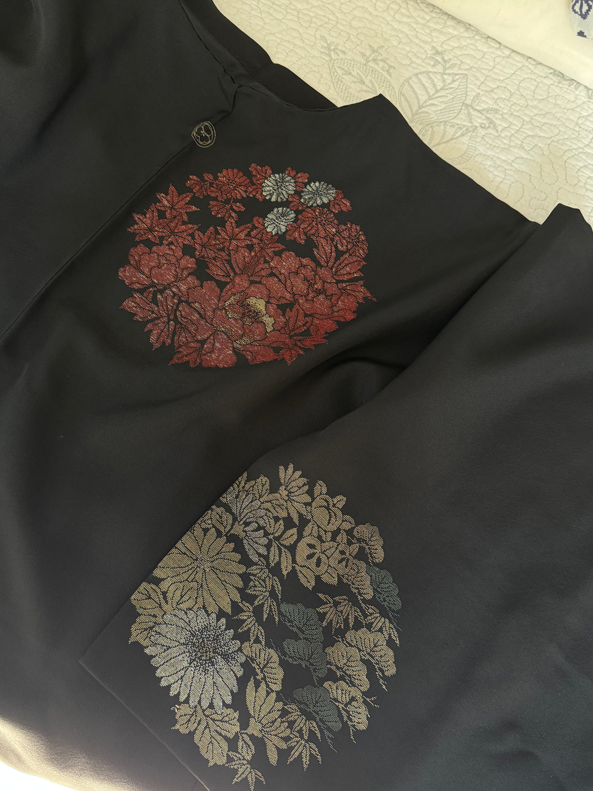 Kimono Mens Grey and Haori Black with Sakura interior