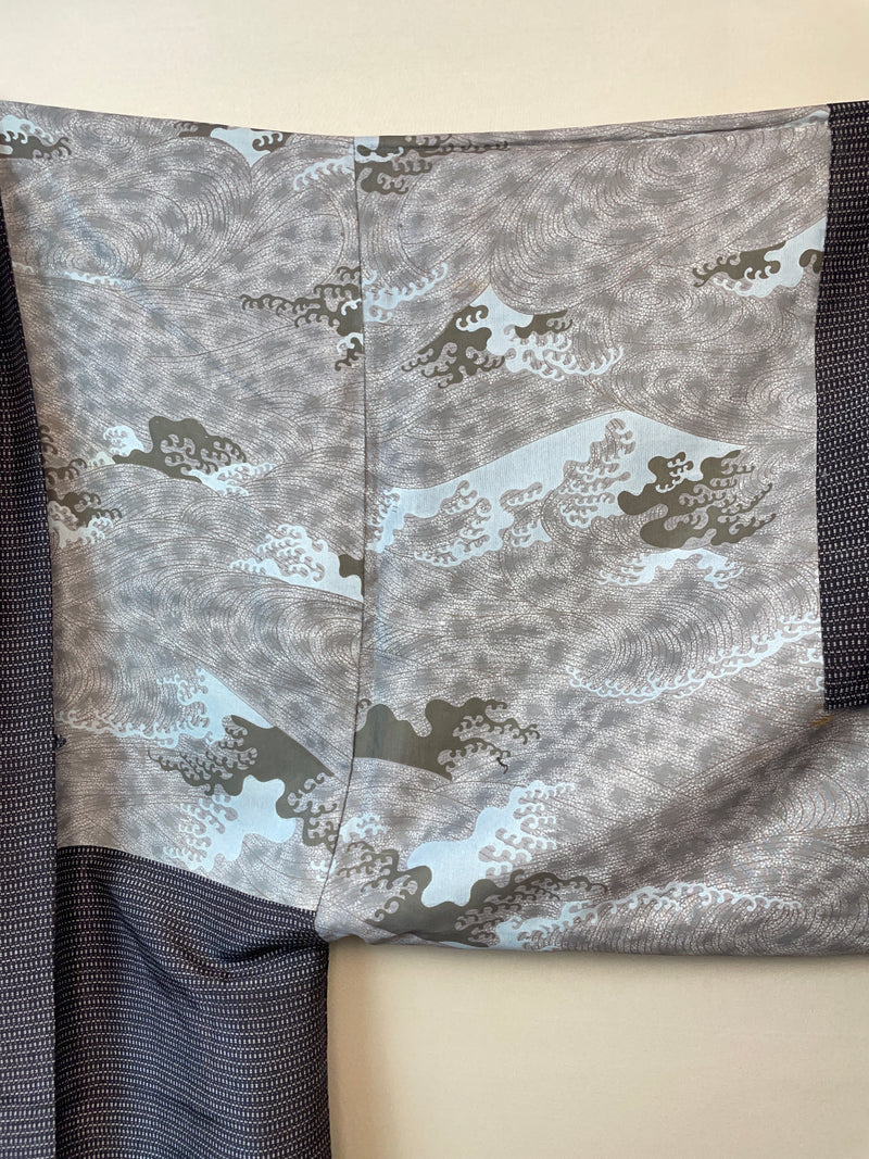 Haori Mens Deep Brown with Waves Interior