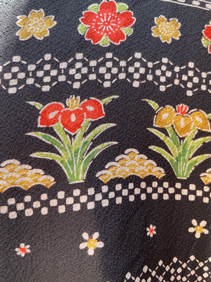 Kimono Black Summer with Red and White in Silk