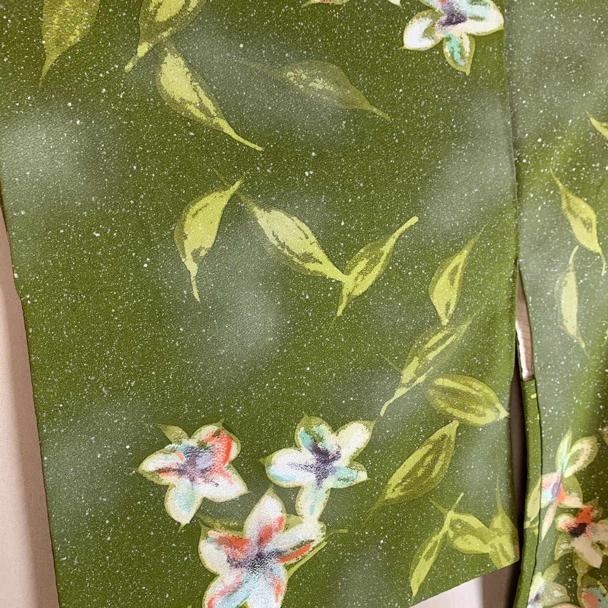 Haori Hand Painted Flowers in Green silk - SKU