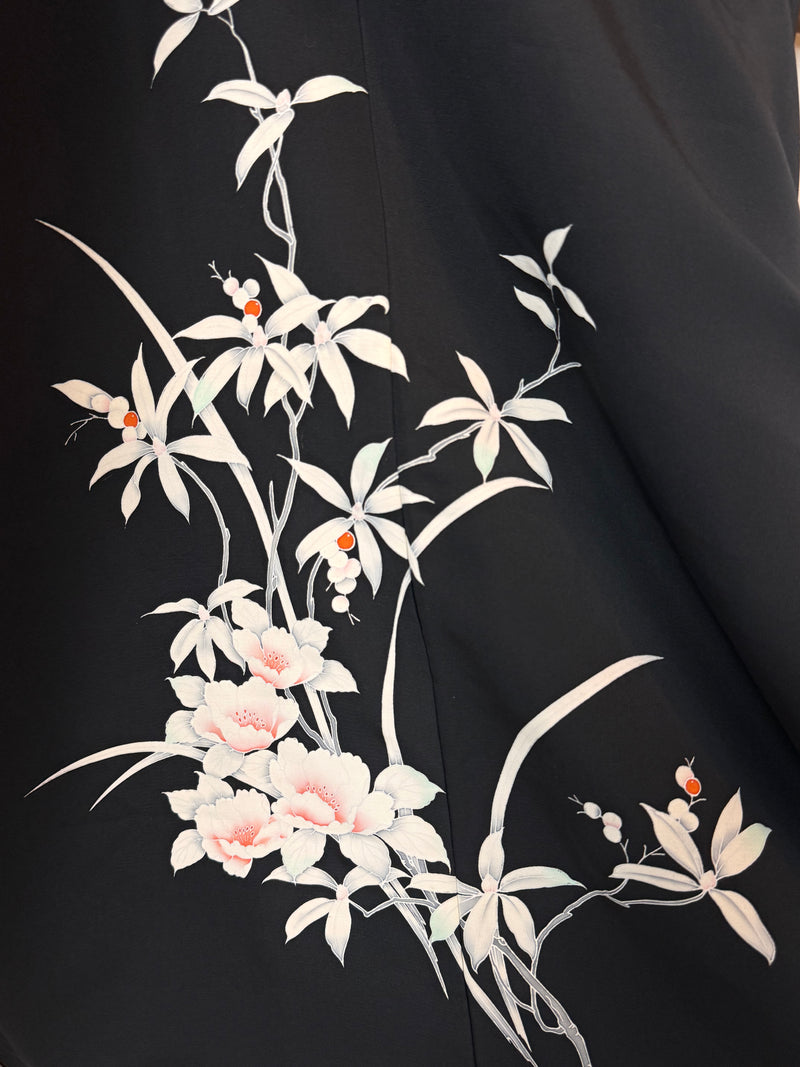 Haori Black Ikebana Flowers in Silk