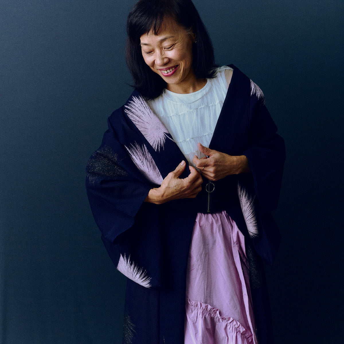 Kimono Sheer Dark Purple with Lilac and Black Embroideries