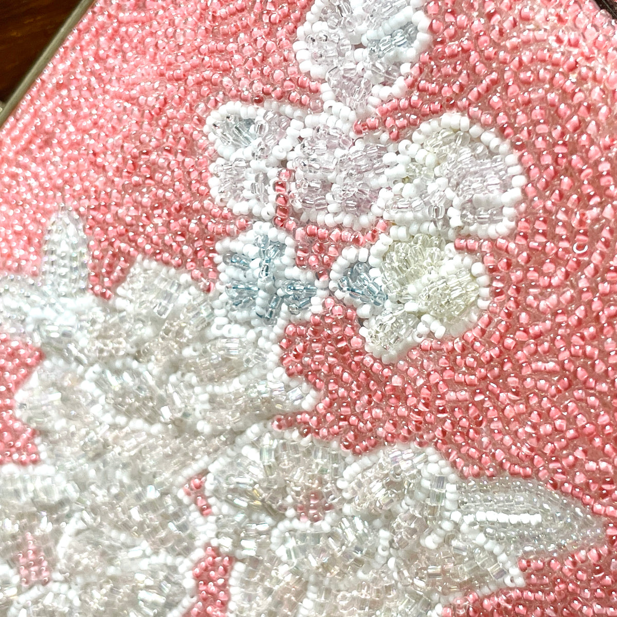 Beaded Bag Pink with white Flowers