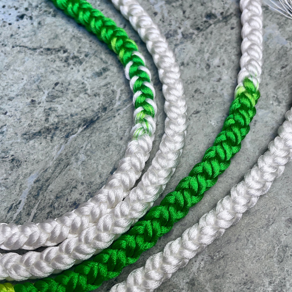 Obijime Belt Round Braided Green and White in Silk