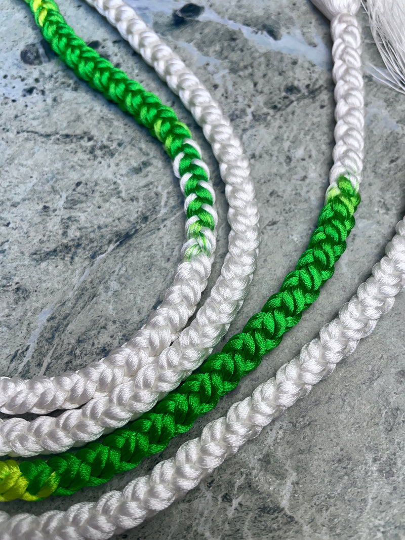 Obijime Belt Round Braided Green and White in Silk