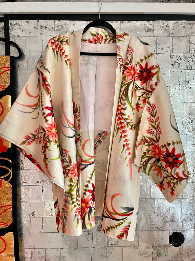Haori Meisen Antique Flowers in Silk