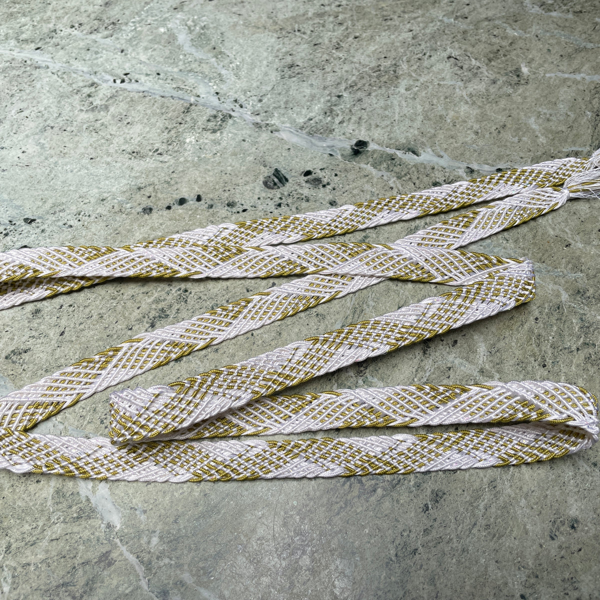 Obijime Flat Braided White and Olive Green