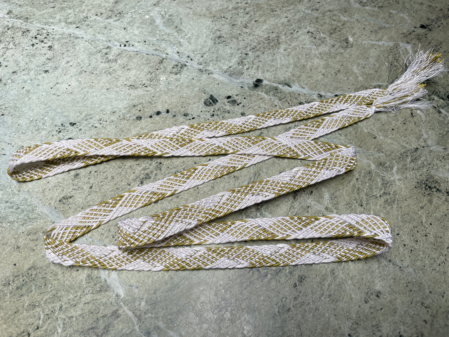 Obijime Flat Braided White and Olive Green