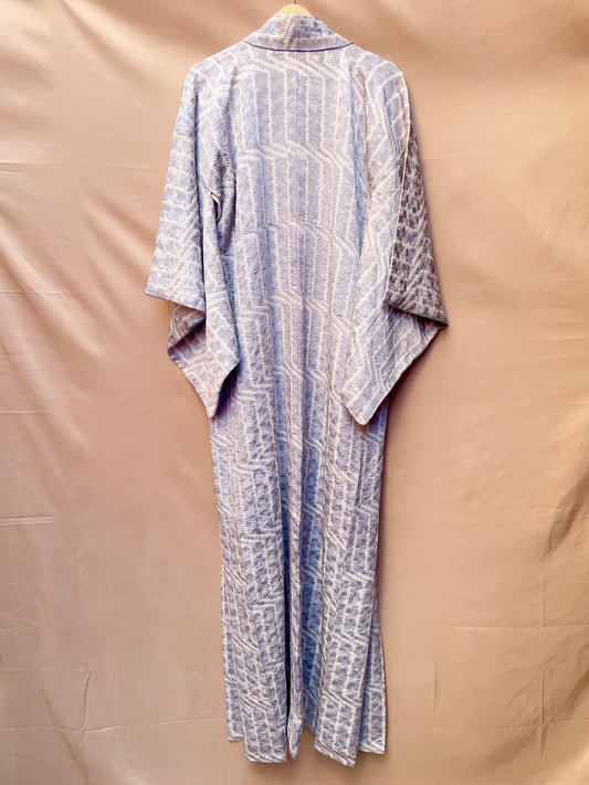 Kimono Light Blue Shibori Stripes in Silk
