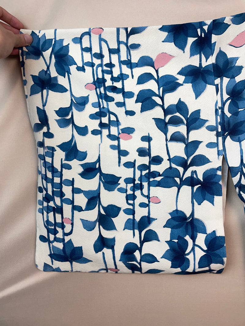 Haori White with Blue Watercolor Leaves