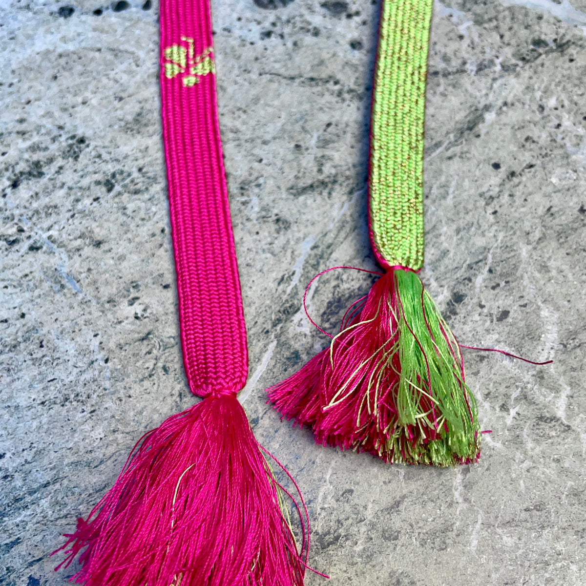 Obijime Belt Flat in Green Lime and Magenta in Silk