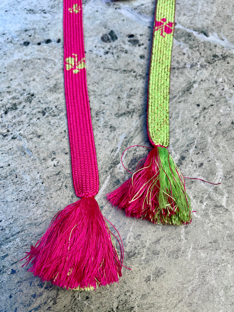 Obijime Belt Flat in Green Lime and Magenta in Silk