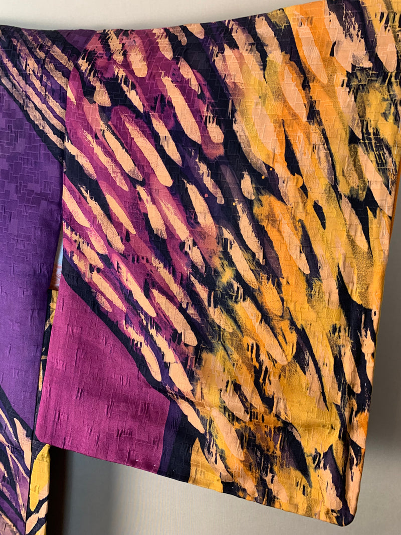 Haori Painted Orange Purple Black in Silk