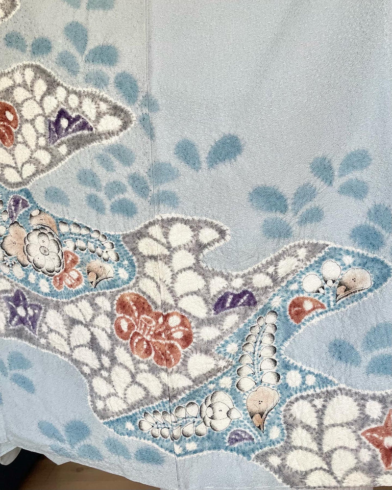 Kimono Light Blue Tsujigahana Technique in Silk