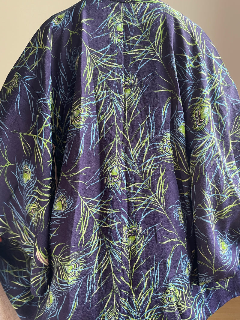 Haori Blue Peacock Feathers