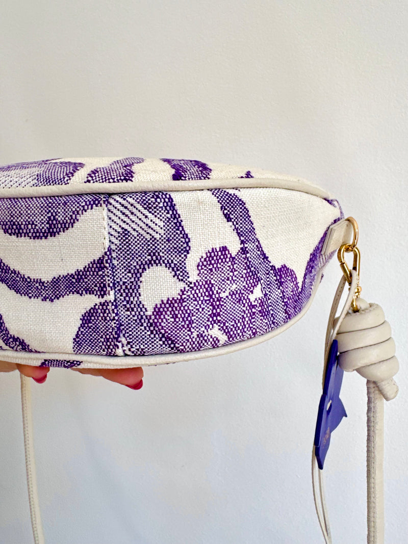 Aiko Bag: Fuji - White and Purple from Woven Japanese Obi Sash with White Leather Strap