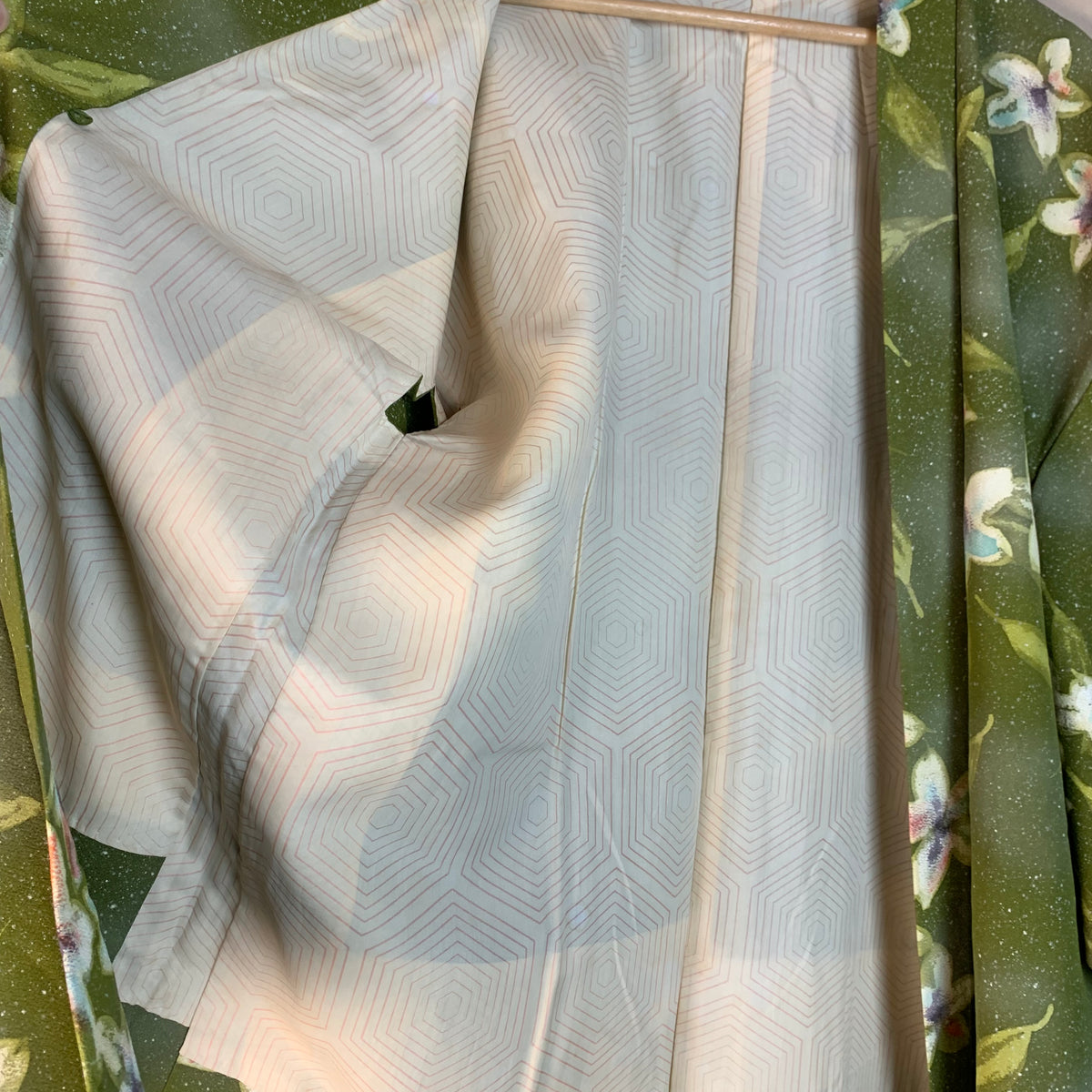 Haori Hand Painted Flowers in Green silk - SKU