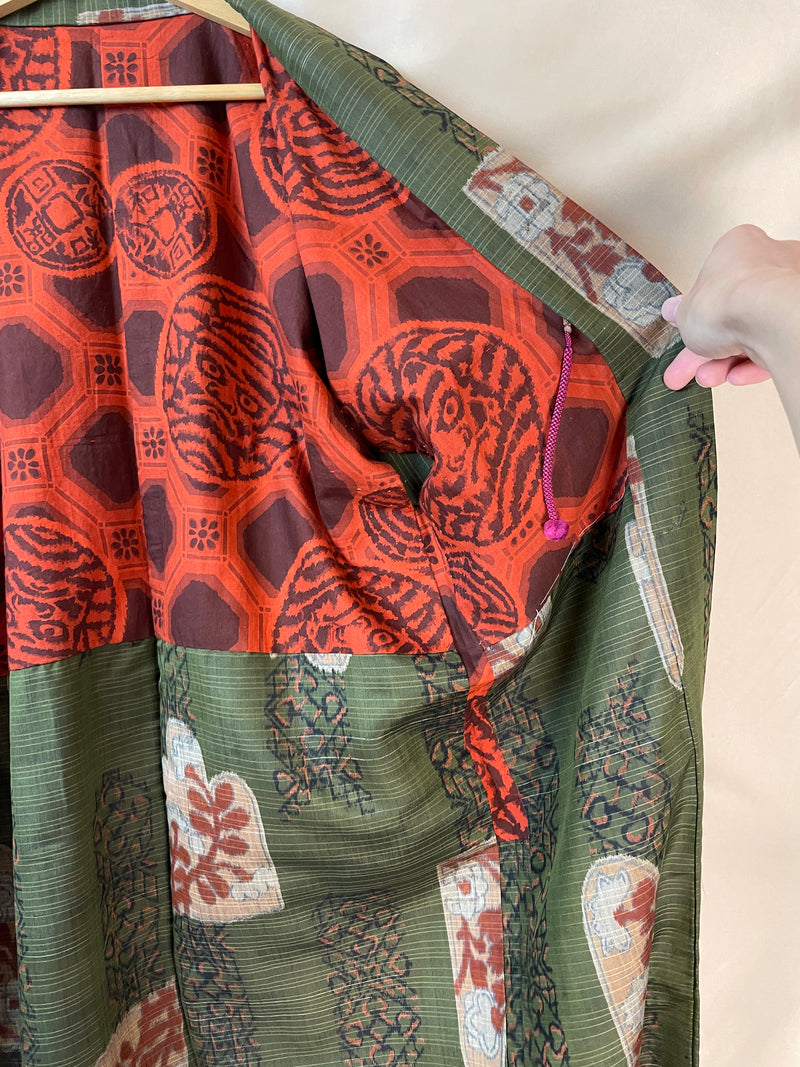 Haori Meisen Moss Green with Daruma Red Interior in Silk