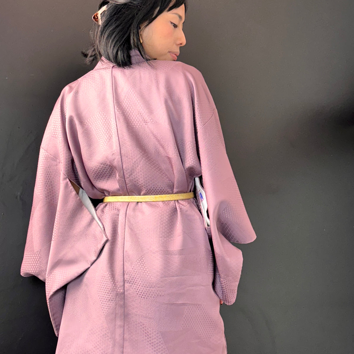 Haori Lavander Lilac with Geometric Patterns in Silk