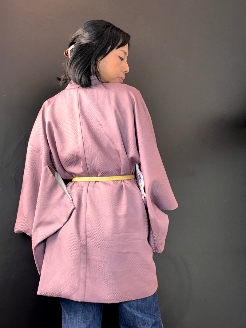 Haori Lavander Lilac with Geometric Patterns in Silk