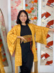 Kimono Mustard Yellow Lines and Forms in Silk with Belt