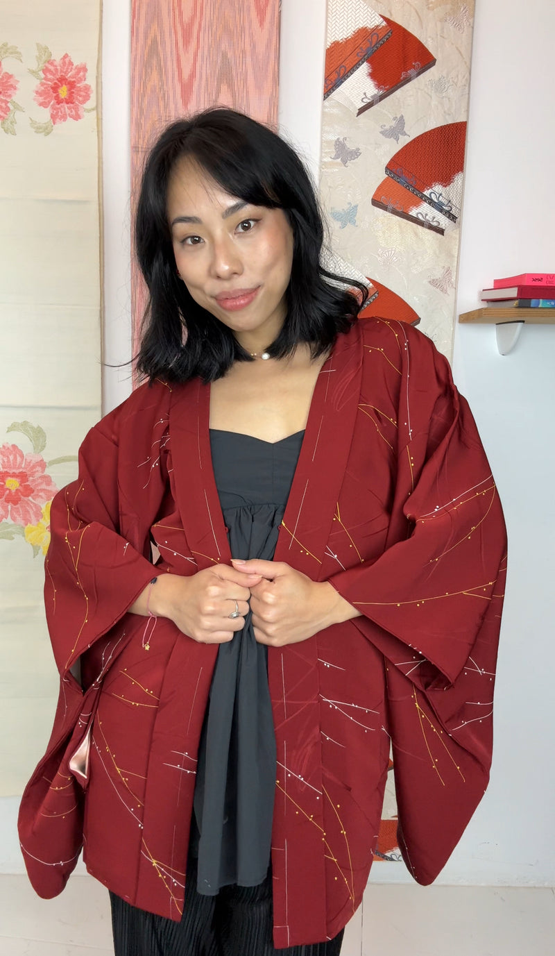Haori Deep Red with Branches and Embroidered Silk