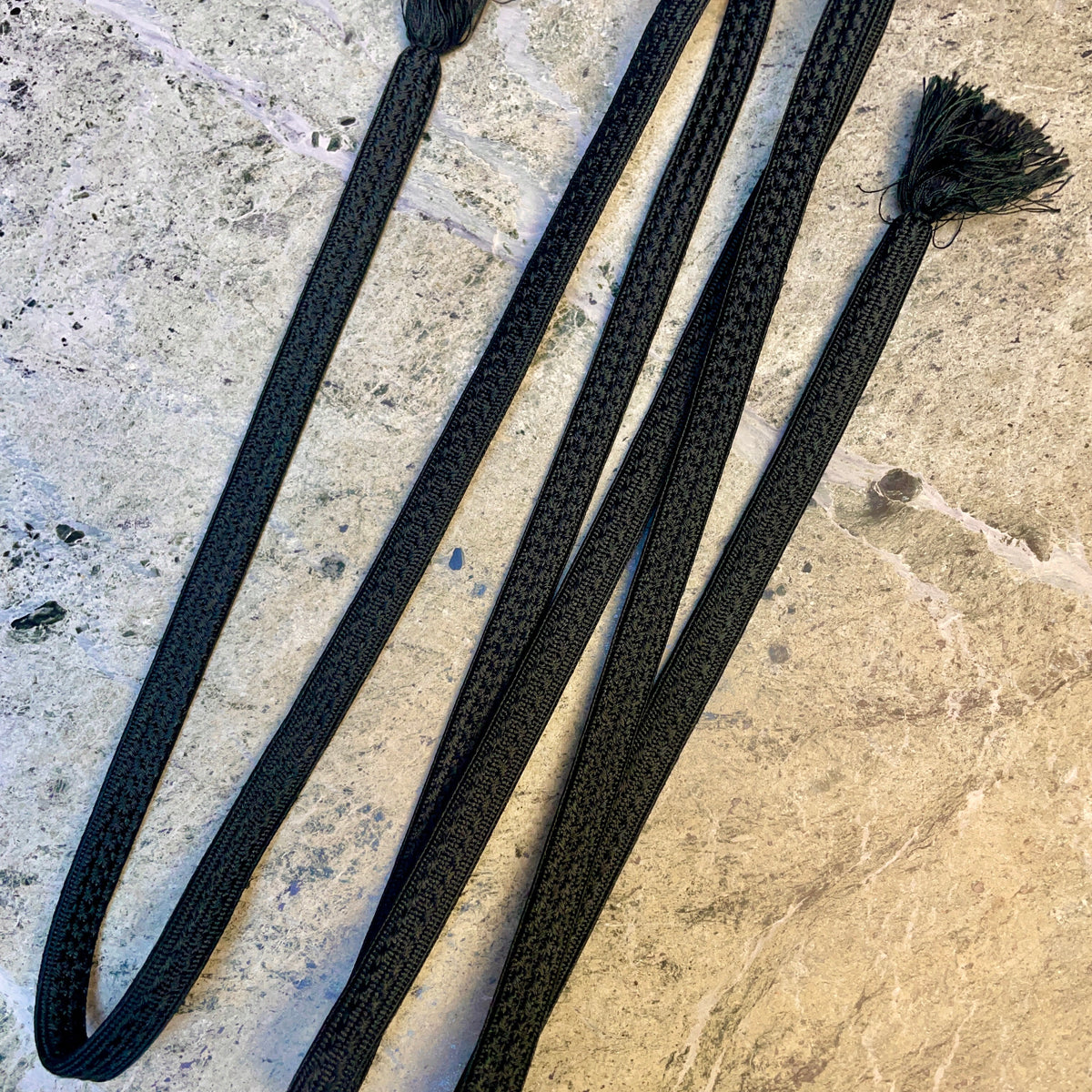 Obijime Belt Flat Black Braid in Silk