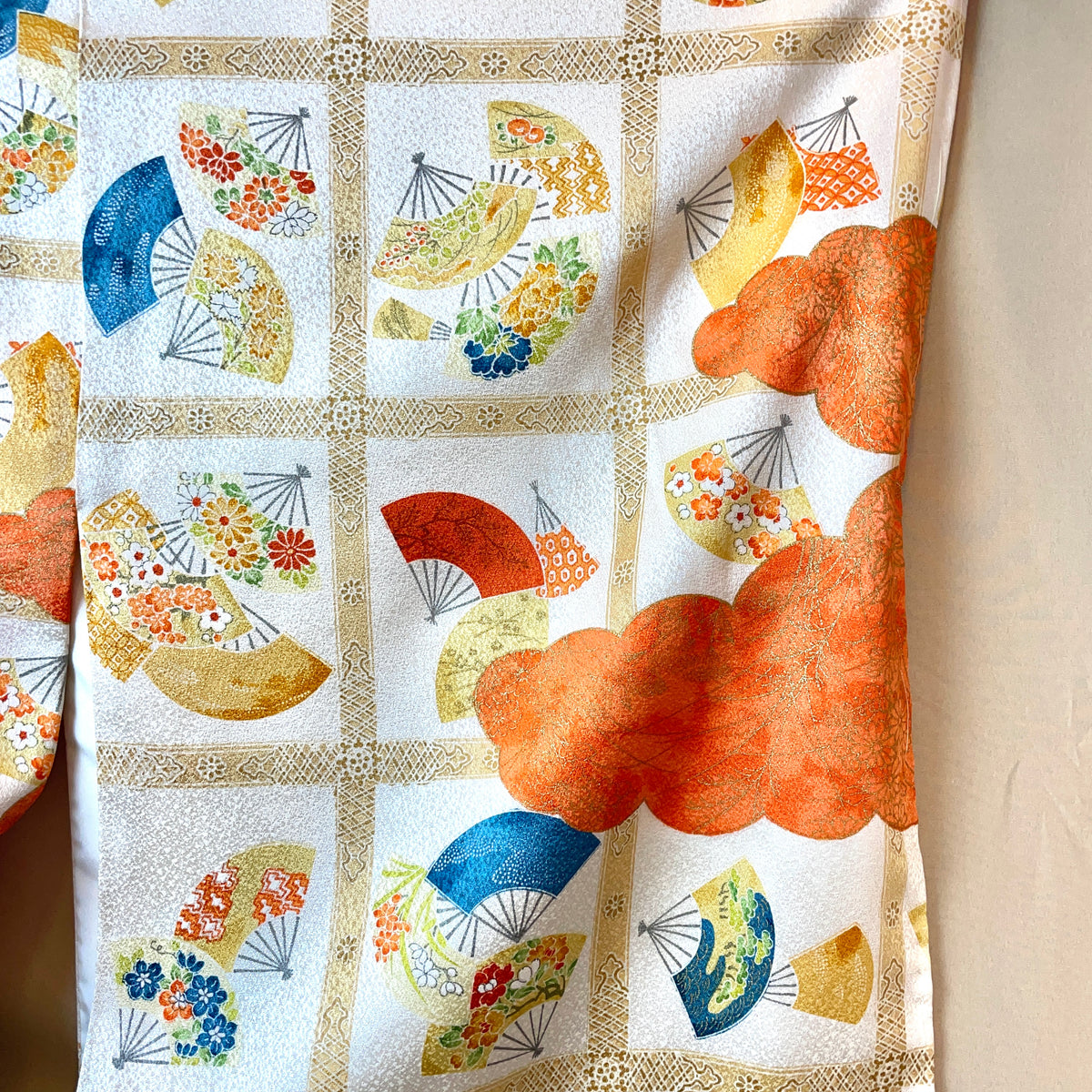 Kimono Japanese Tiles with Fans and Flowers in Silk