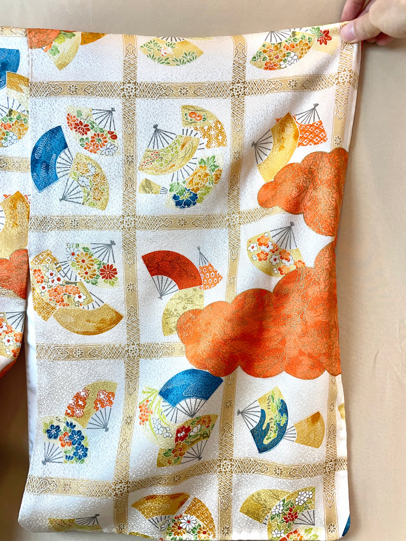 Kimono Japanese Tiles with Fans and Flowers in Silk