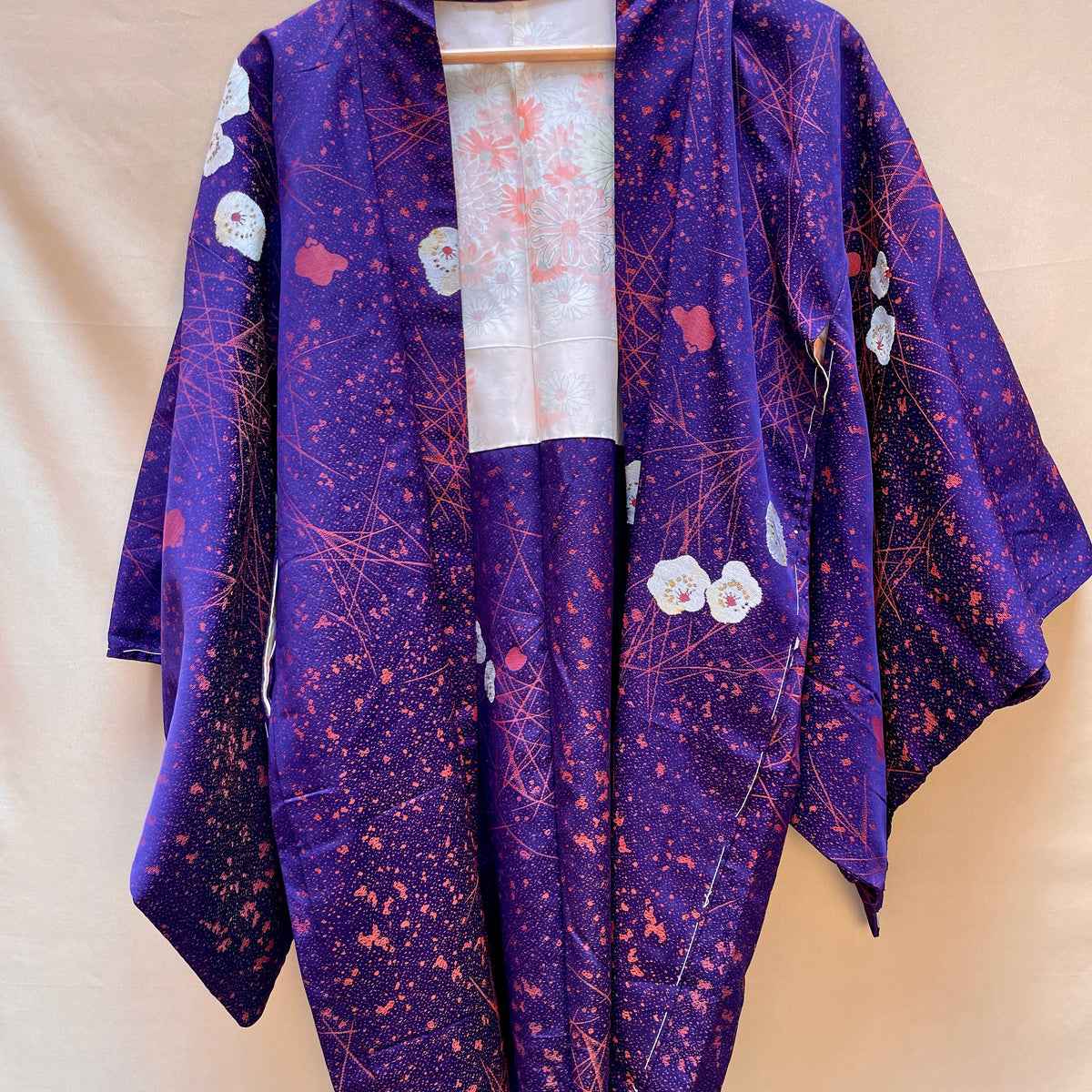 Haori Jacket Deep Purple Jacquard with Plum Flowers