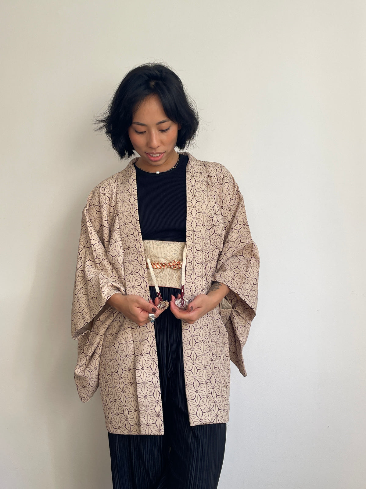 Haori in Asahona Pattern in Cream Silk