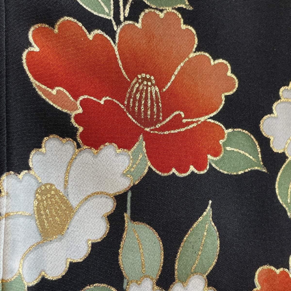 Haori Black with Painted Peonies in Silk