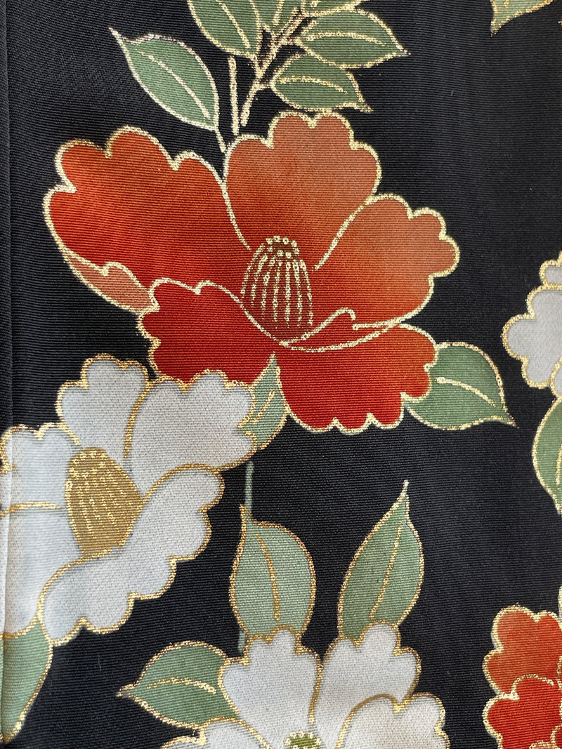 Haori Black with Painted Peonies in Silk