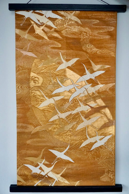 Golden Sky Tsuru Obi Wall Hanger Decor in Silk