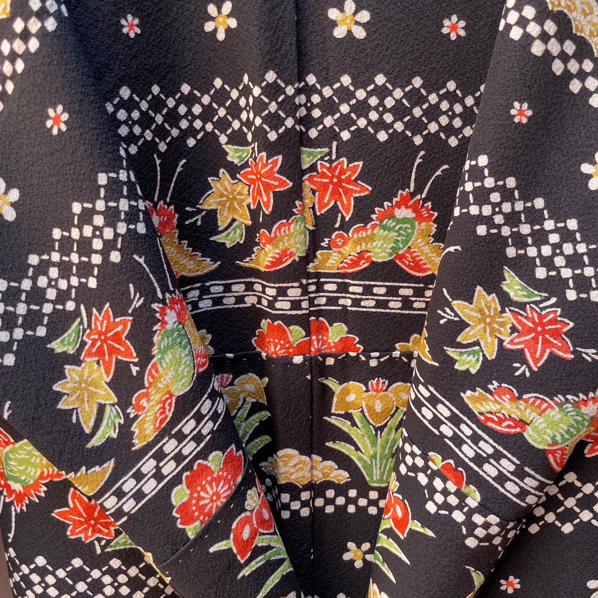 Kimono Black Summer with Red and White in Silk