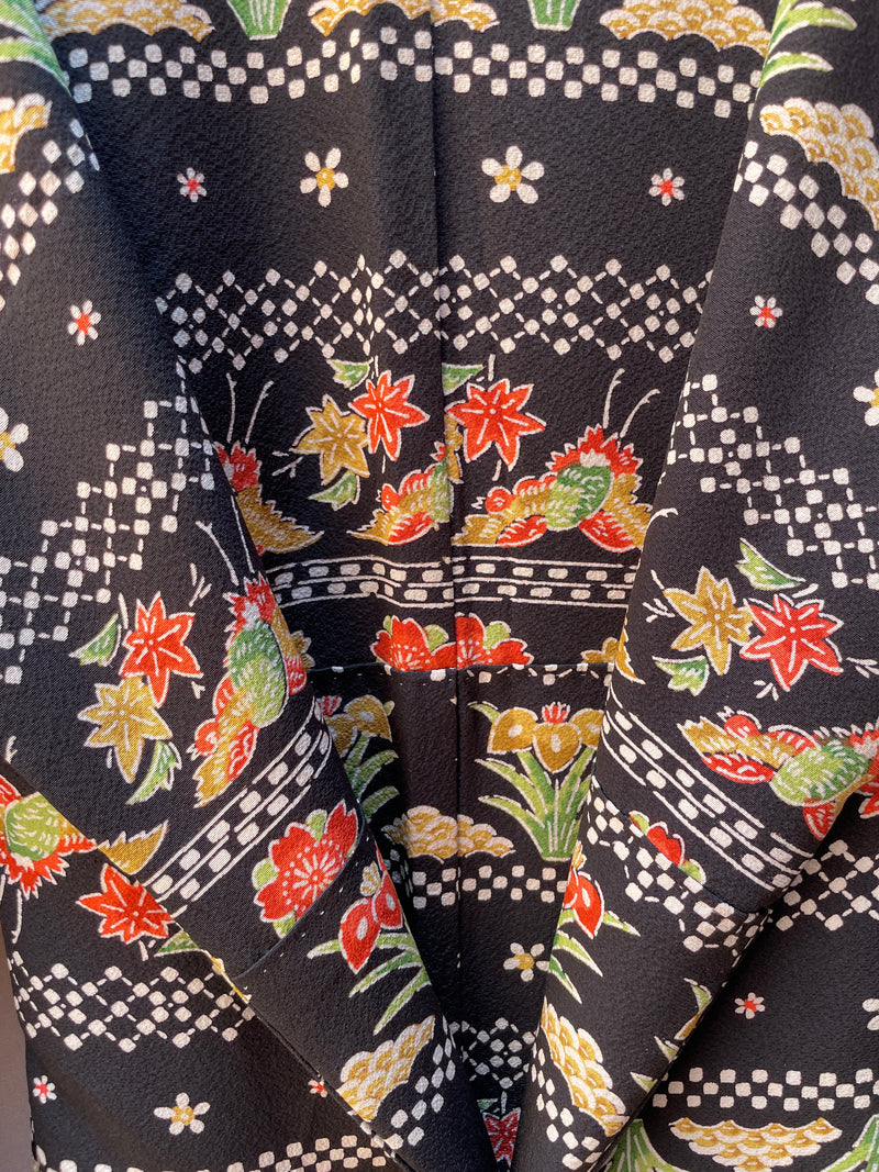 Kimono Black Summer with Red and White in Silk