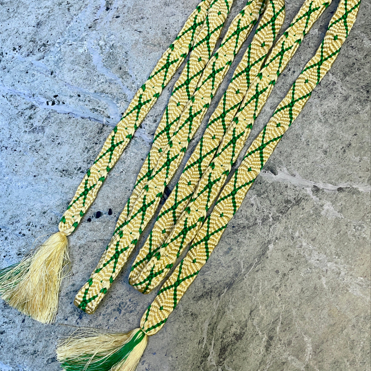 Obijime Belt Flat Yellow and Green Crosses