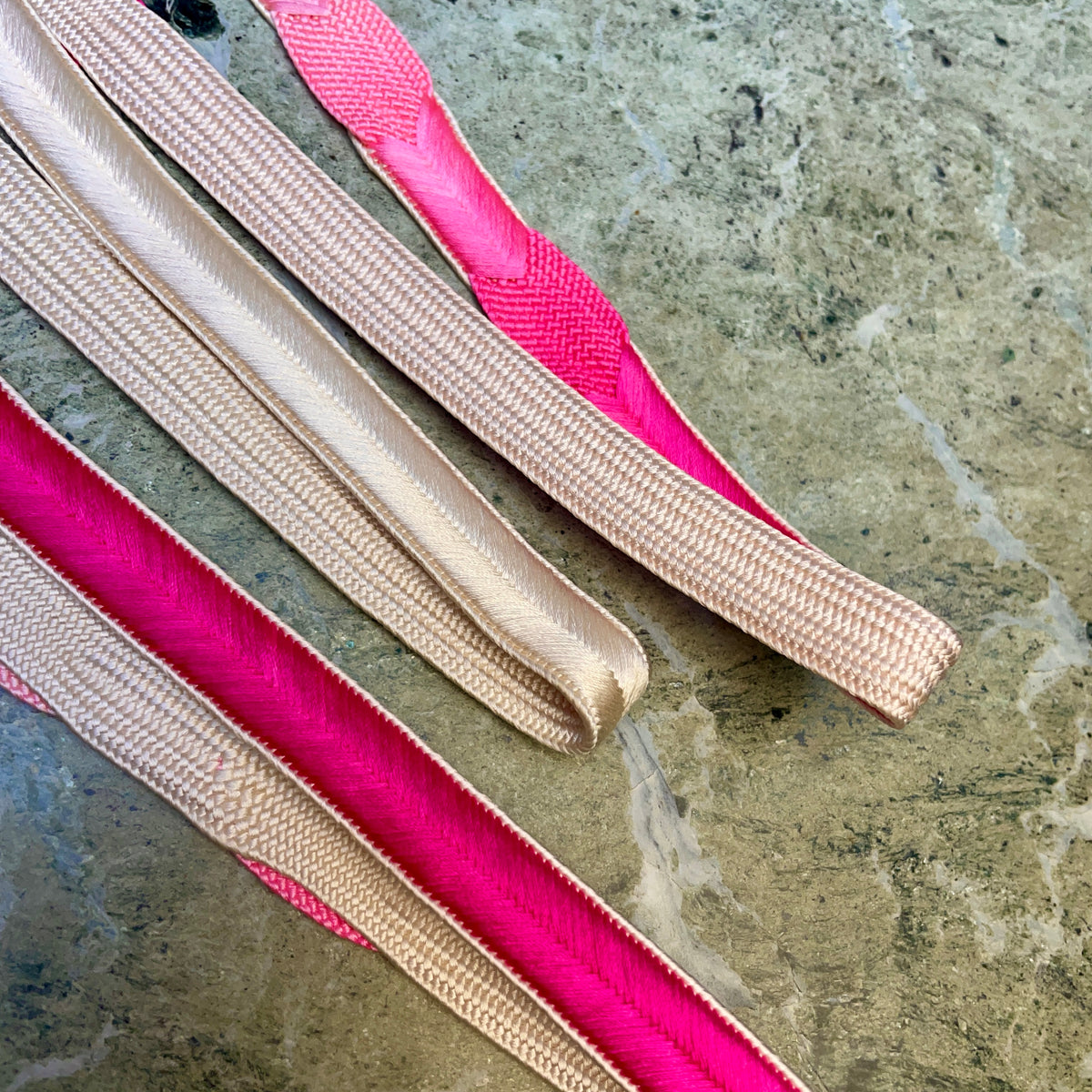 Obijime Belt Flat Hot Pink and White Silk