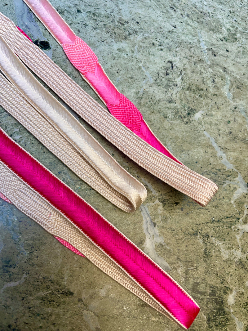 Obijime Belt Flat Hot Pink and White Silk